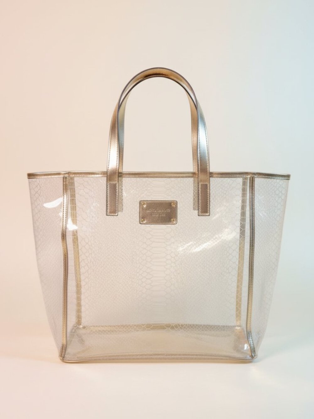 Michael Kors Clear PVC Gold Snake Texture Tote Bag Est 1981 Hardware OS